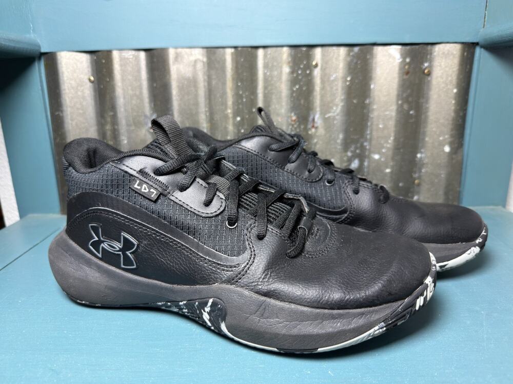 Under Armour Lockdown 7 Black Basketball Shoes Marbled Sole Men 9 Women 10.5